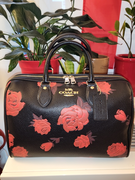 Coach Handbags - Coach Large Black Rowan Satchel with Red Rose Print - NWOT
